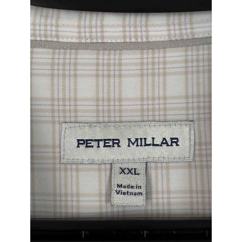 Peter Millar Mens XXL Plaid Button Down Shirt Tan Purple Long Sleeve Business - Picture 2 of 5